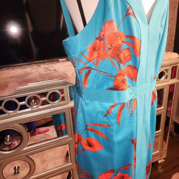 Ted Baker Turquiose and Orange Floral Cocktail Dress Size 5 - Picture 3 of 13